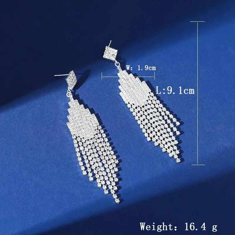 FYUAN Fashion Long Tassel Crystal Drop Earrings for Women Silver Color Rhinestone Dangle Earring Wedding Party Jewelry Demandx