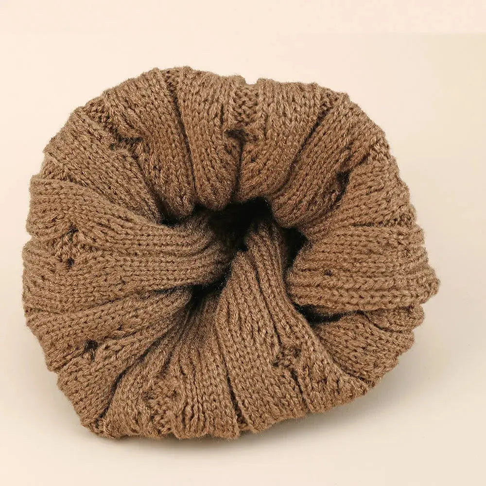 1Pcs Beatiful Winter Thicken Warm Woolen Knitted Hats For Women Outdoor Coldproof Casual Brimless Hat Unisex Solid Demandx