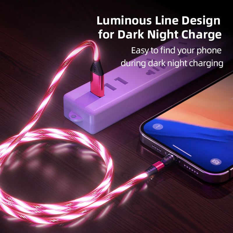 540 Rotate Luminous Magnetic Cable 3A Fast Charging Mobile Phone Charge Cable For LED Micro USB Type C For I Phone Cable Demandx