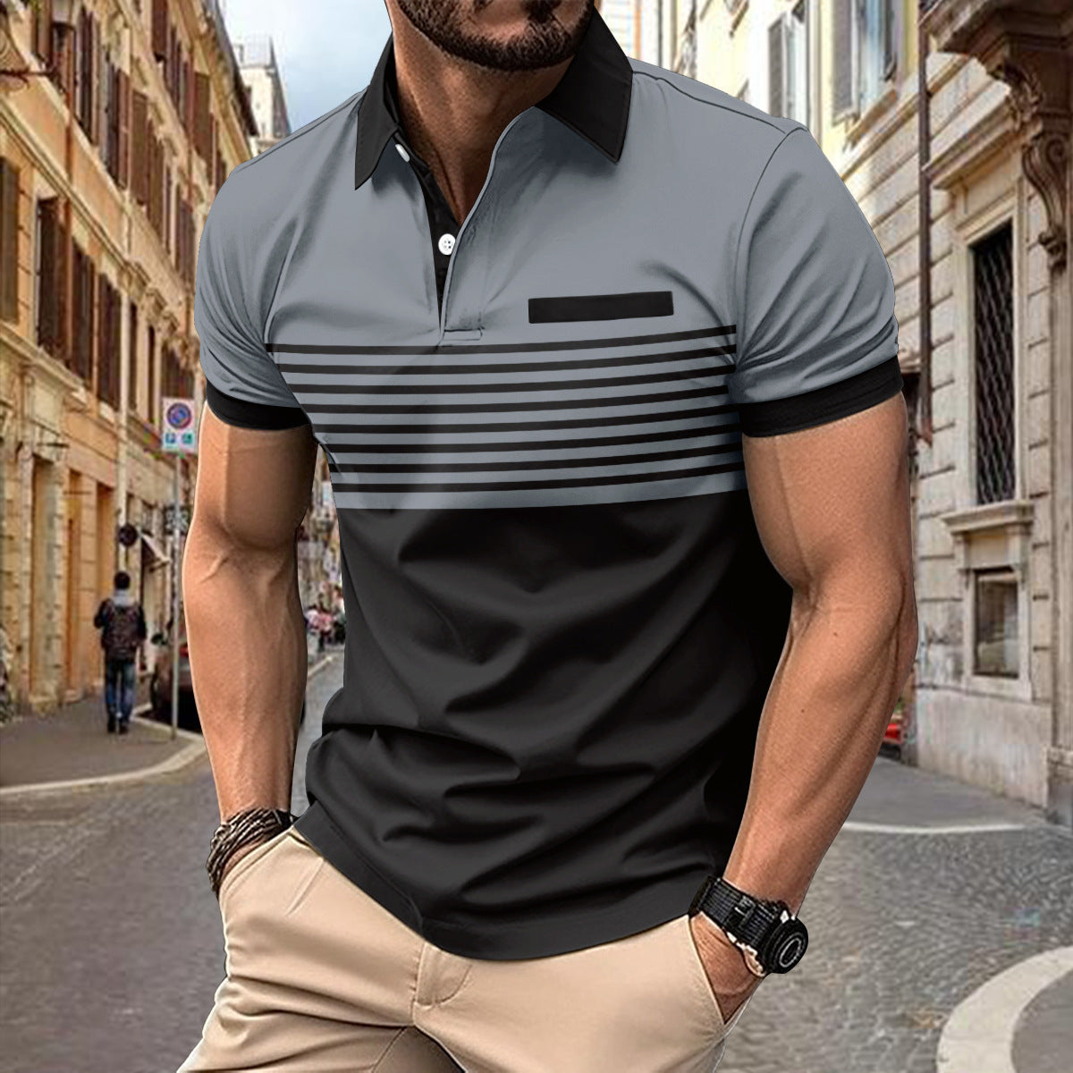 Casual Striped Shirt With Chest Pocket Men Clothing Demandx