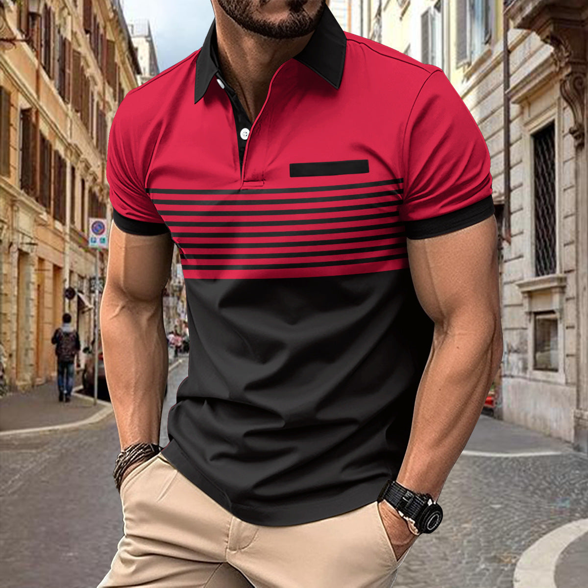 Casual Striped Shirt With Chest Pocket Men Clothing Demandx