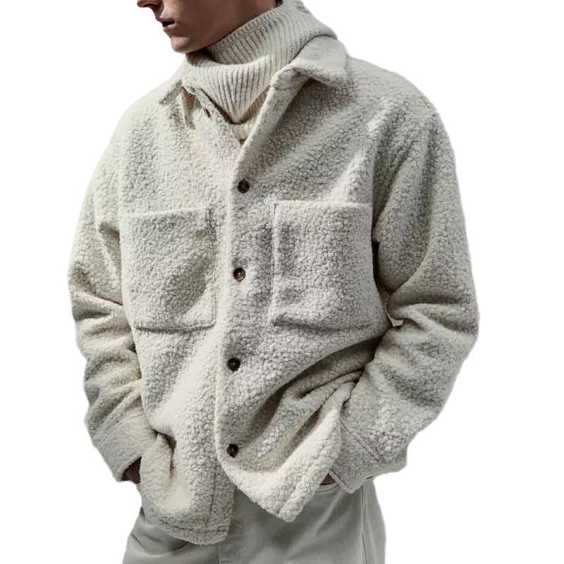 Fashion Solid Color Polo Collar Casual Lamb Wool Coat Demandx