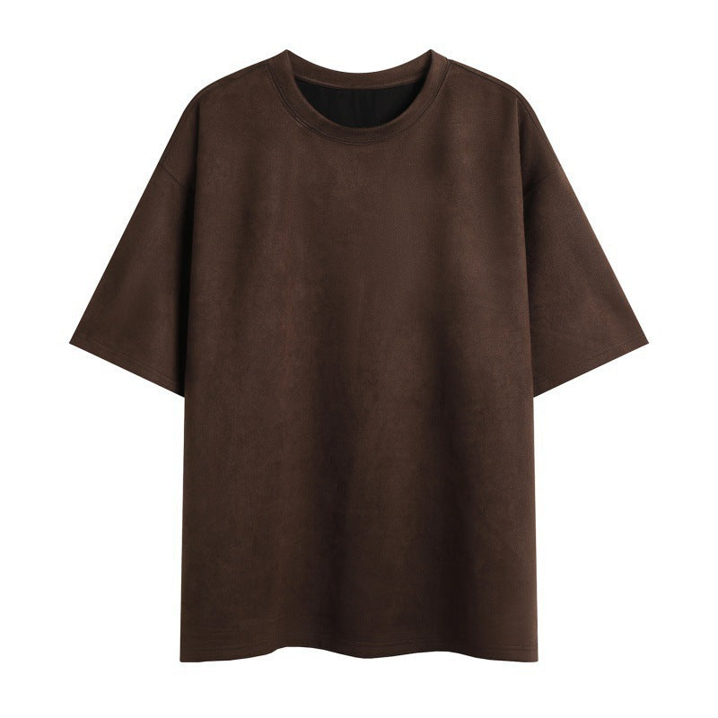 New Men's Second Section Solid Color Light Board Suede Loose Round Neck Pullover Short Sleeve T-shirt Demandx