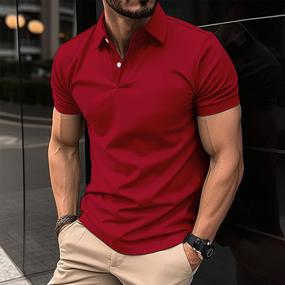 Summer Short Sleeve Polo Shirt Men Solid Color Button Lapel Button Top Demandx