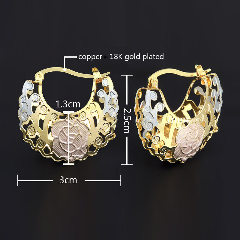 Hollow Rosette Earrings With Gold Contrast Hoops Demandx