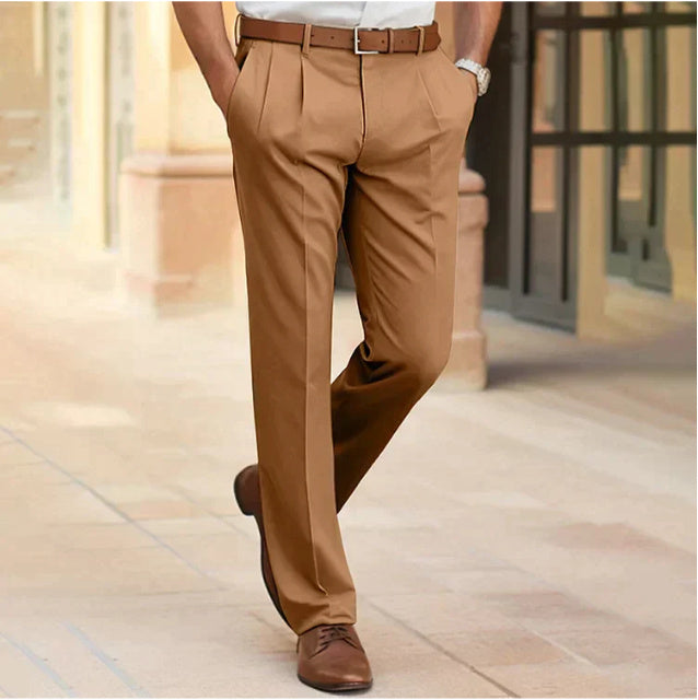 Men's Casual Suit Pants Fashion Trousers Mid Waist Straight Long Pants For Office Business Formal Demandx