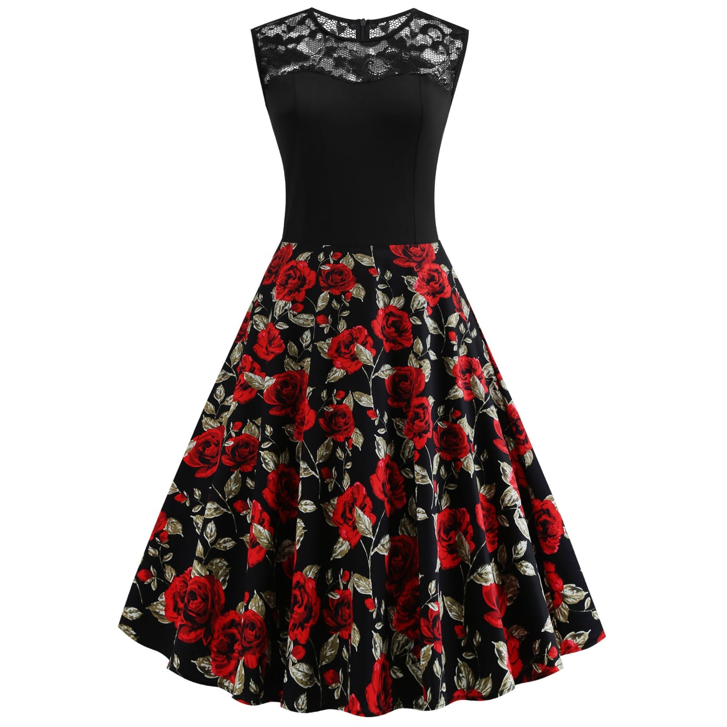 Lace Stitching Sleeveless Hot-selling Floral-print Retro Dress Demandx