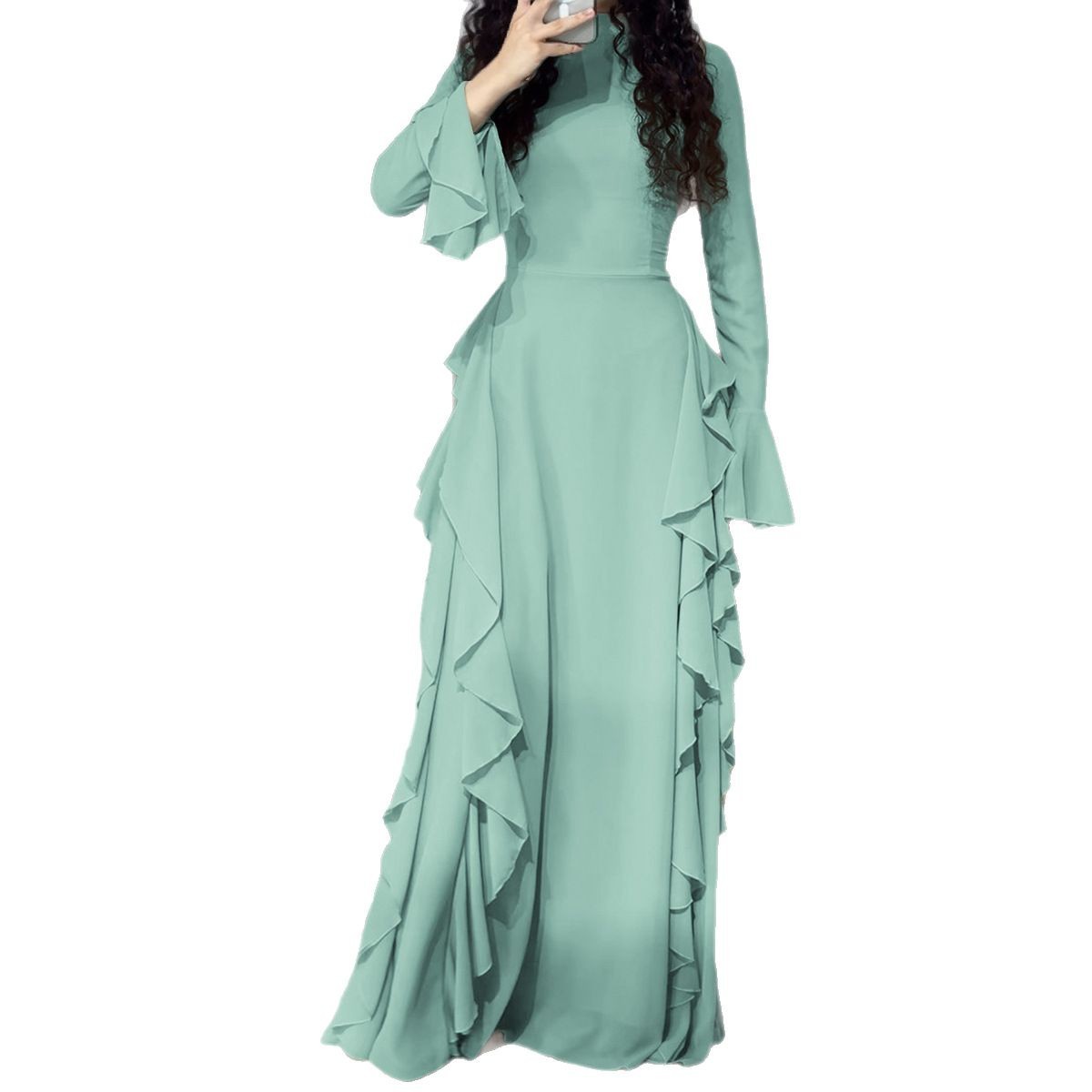 Elegant High Waist Design Bell Sleeve Dress Demandx