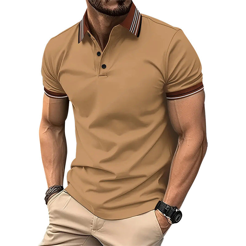 Summer Short-sleeved Polo Shirt For Men Business Colorblock Lapel Tops Demandx