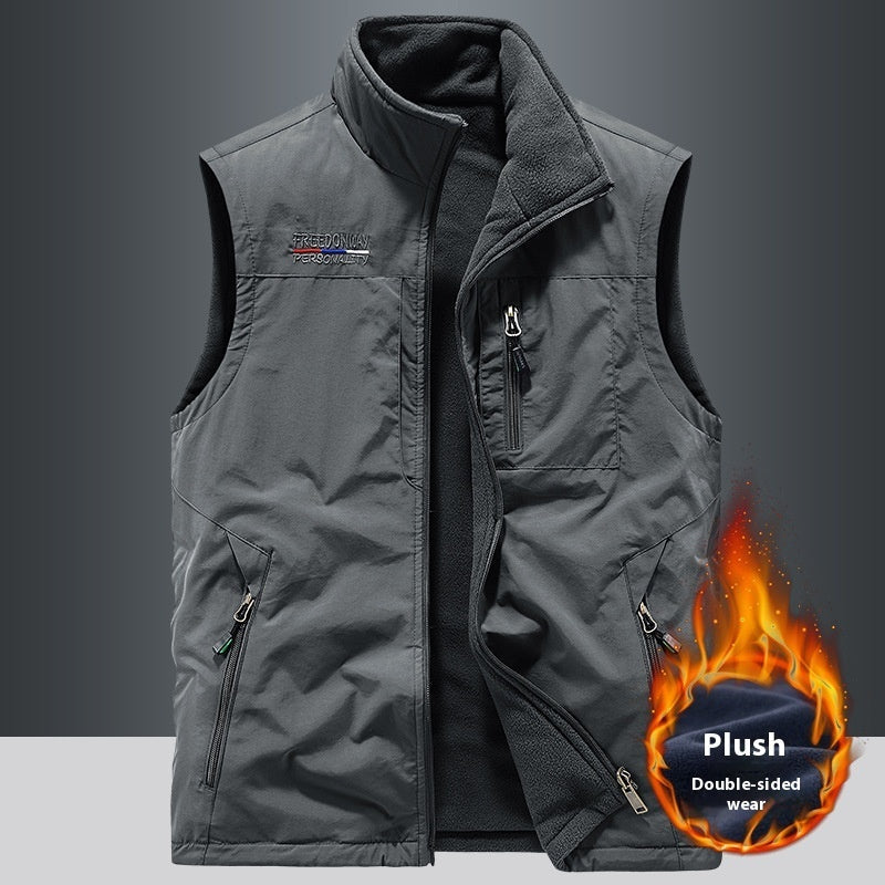 Double-sided Vest Men's Sports Fleece Vest Demandx