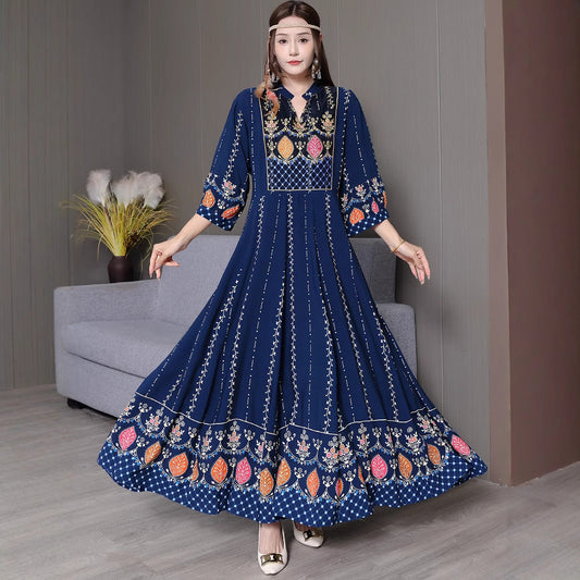 Ethnic Style Embroidered Large Swing Skirt Demandx