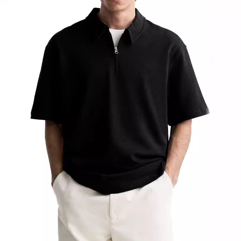 Men's Casual Zipper Polo Shirt Summer Comfortable Breathable Lapels Short-sleeved Top Demandx