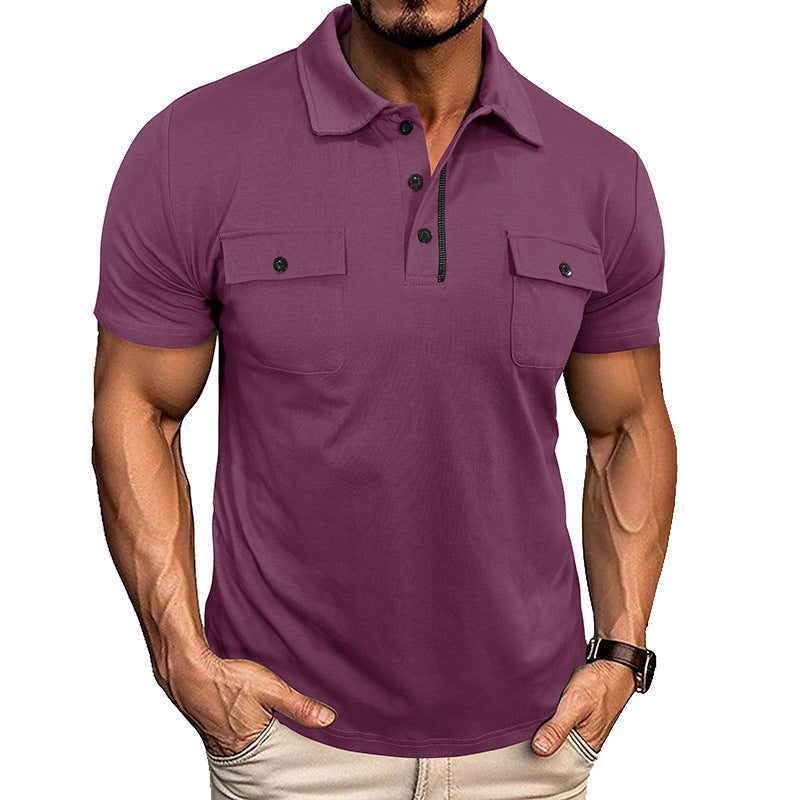 Lapel Short Sleeve Outdoor Pocket Polo Shirt T-shirt Men Clothing Demandx