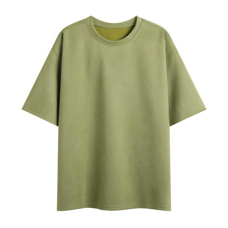 New Men's Second Section Solid Color Light Board Suede Loose Round Neck Pullover Short Sleeve T-shirt Demandx