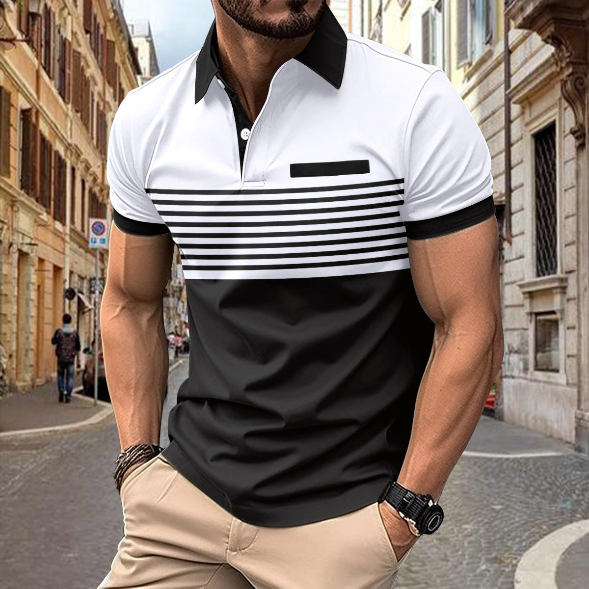 Casual Striped Shirt With Chest Pocket Men Clothing Demandx