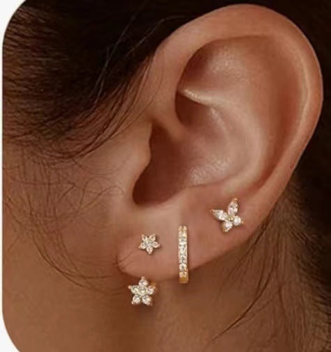 Inlaid Zircon Butterfly Flower Earring Set Demandx