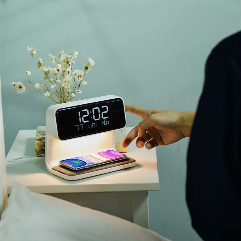 Creative 3 In 1 Bedside Lamp Wireless Charging LCD Screen Alarm Clock  Wireless Phone Charger Demandx