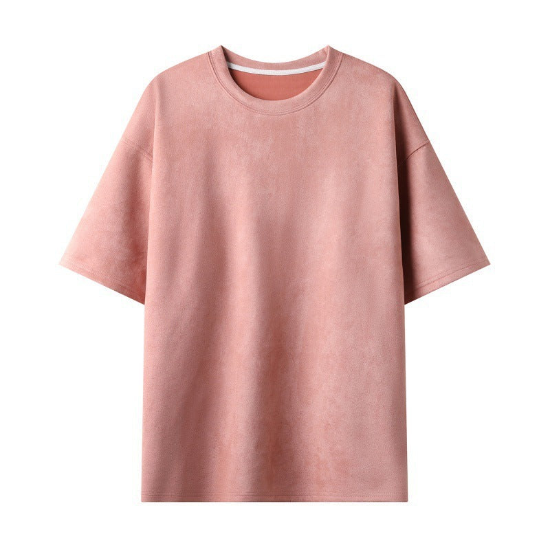 New Men's Second Section Solid Color Light Board Suede Loose Round Neck Pullover Short Sleeve T-shirt Demandx