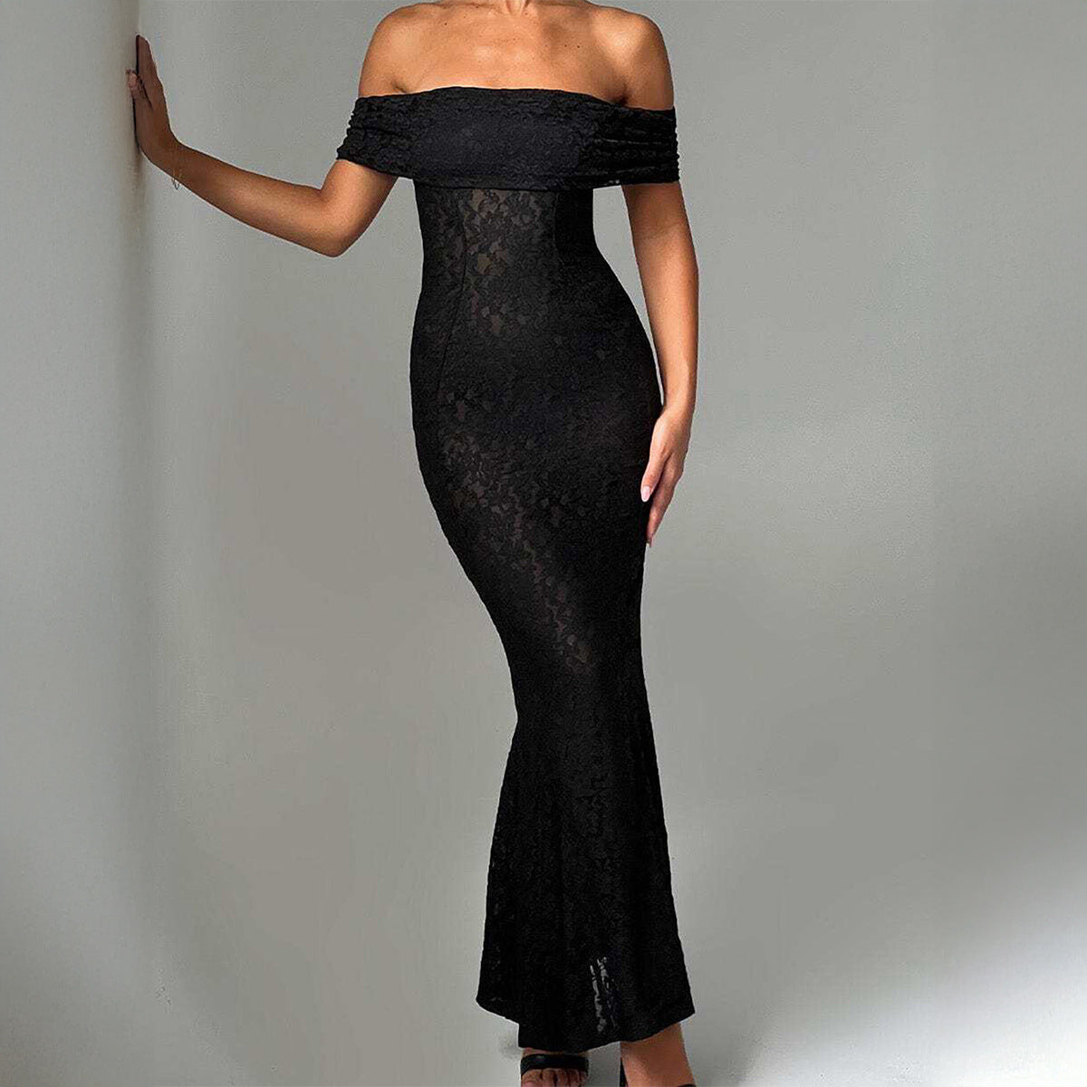 Women's See-through Hollow-out Tube Top Fishtail Dress Demandx