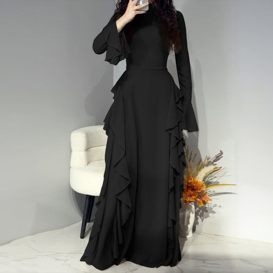 Elegant High Waist Design Bell Sleeve Dress Demandx