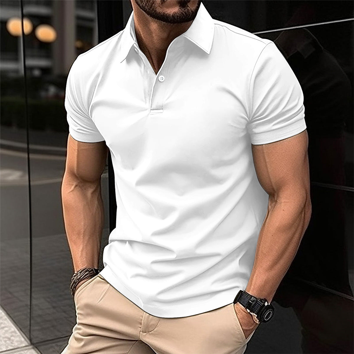 Summer Short Sleeve Polo Shirt Men Solid Color Button Lapel Button Top Demandx