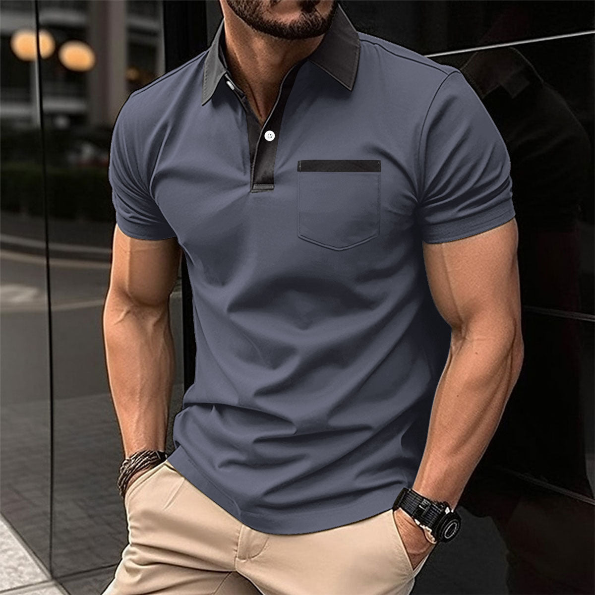 Lapel Fashion Slim Pocket Short-sleeved T-shirt Polo Shirt Men Clothing Demandx