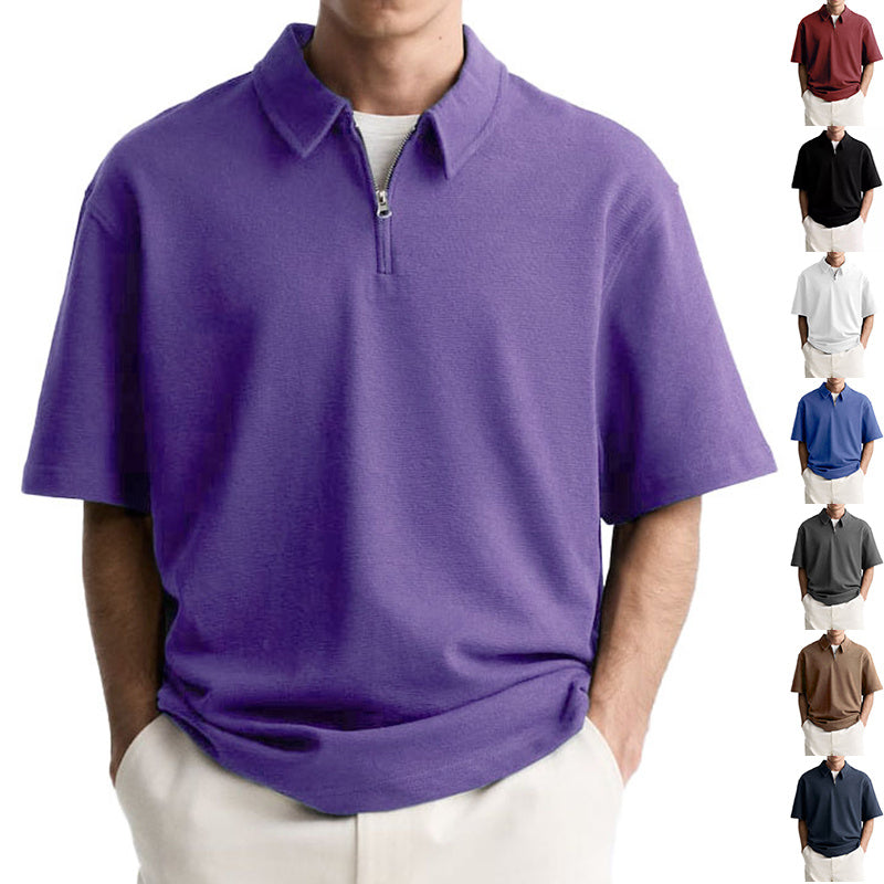 Men's Casual Zipper Polo Shirt Summer Comfortable Breathable Lapels Short-sleeved Top Demandx