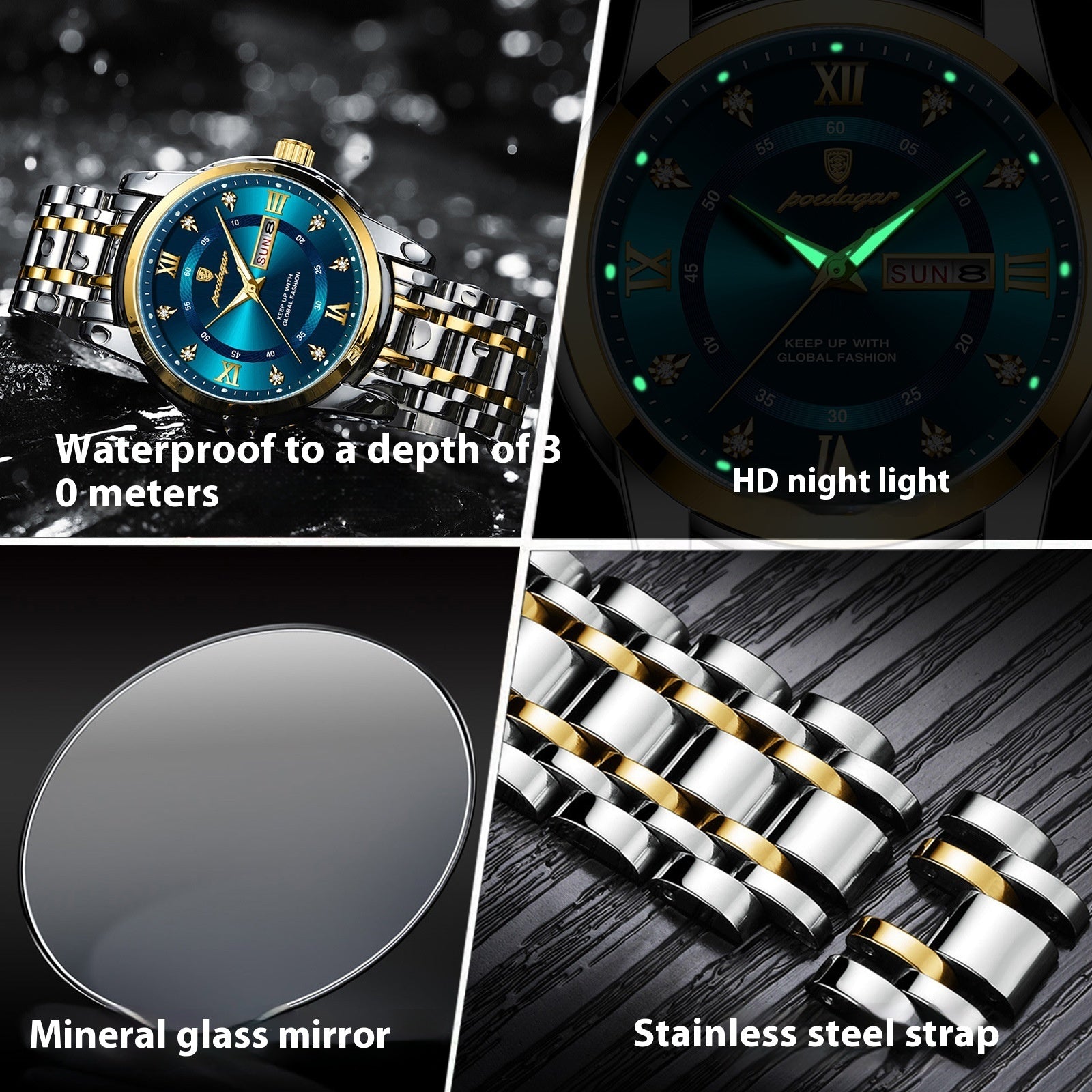 Waterproof Men's Double Calendar Luminous Quartz Watch Demandx