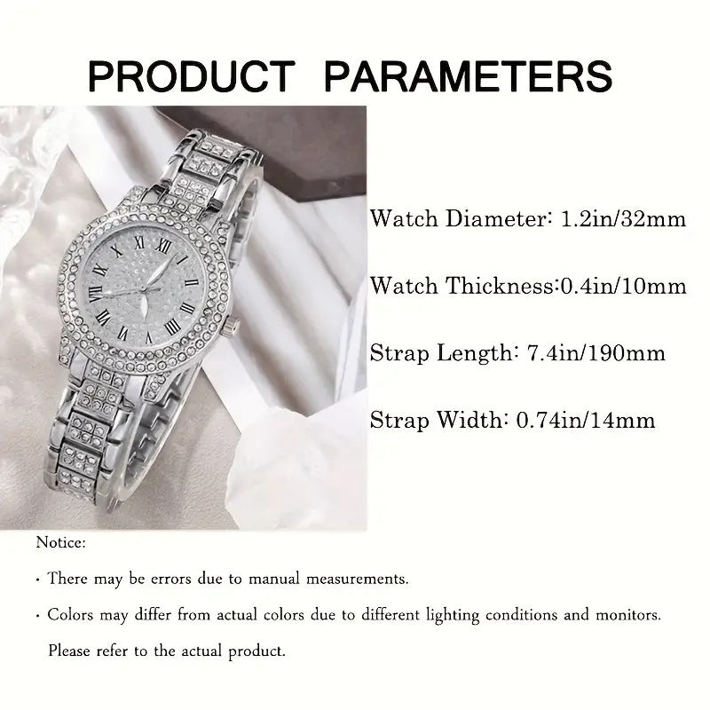 Women's Diamond Fashion Roman Quartz Watch Five-piece Set Demandx